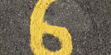 number, advertisement, yellow, colour, asphalt, road, digit, numbering, six, six, six, six, six, six